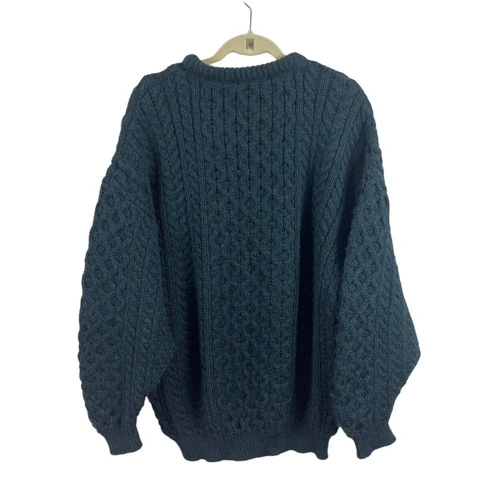 Vintage Avoca Collection Green Chunky Cable Knit Pullon Crewneck Sweater 2XL